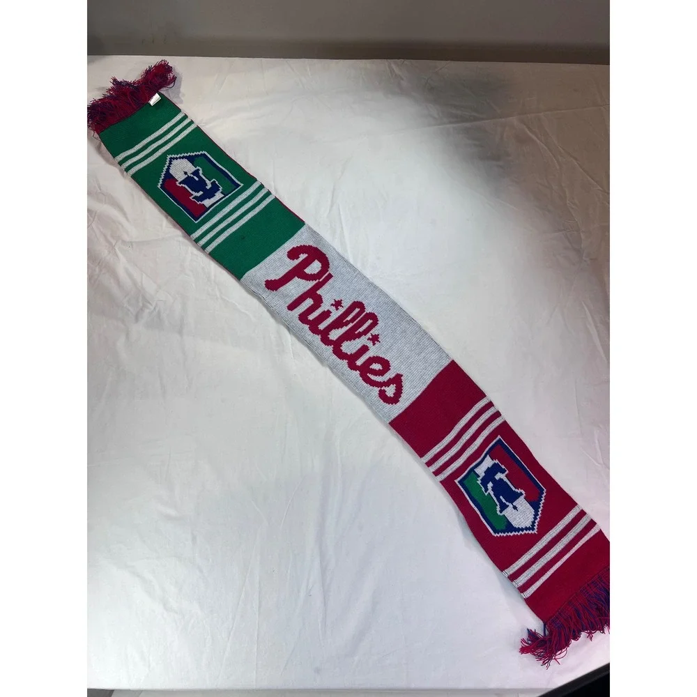 Philadelphia Phillies Scarf Success Promotion Red Green Liberty Bell Knit Fringe